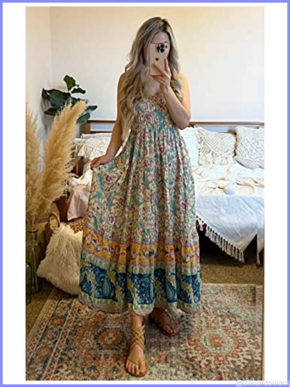 Women's Boho Floral Maxi Skirt High Waist A-Line Pleated Ruffle Beach Vacation - Picture 4 of 6